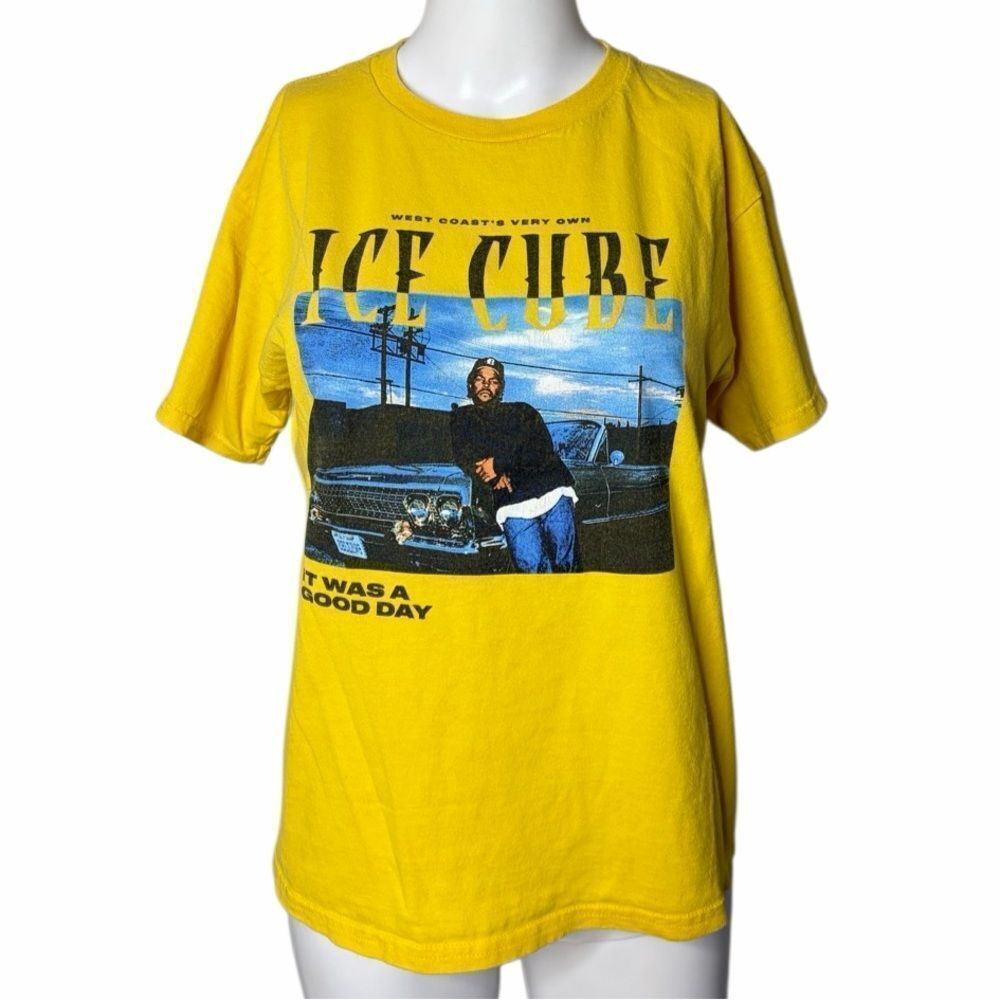Yellow Graphic T-Shirt with Ice Cube Print Large